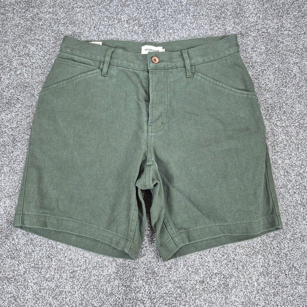 Taylor Stitch Boss Duck Shorts Mens 31 Green Hemp Blend Canvas Utility